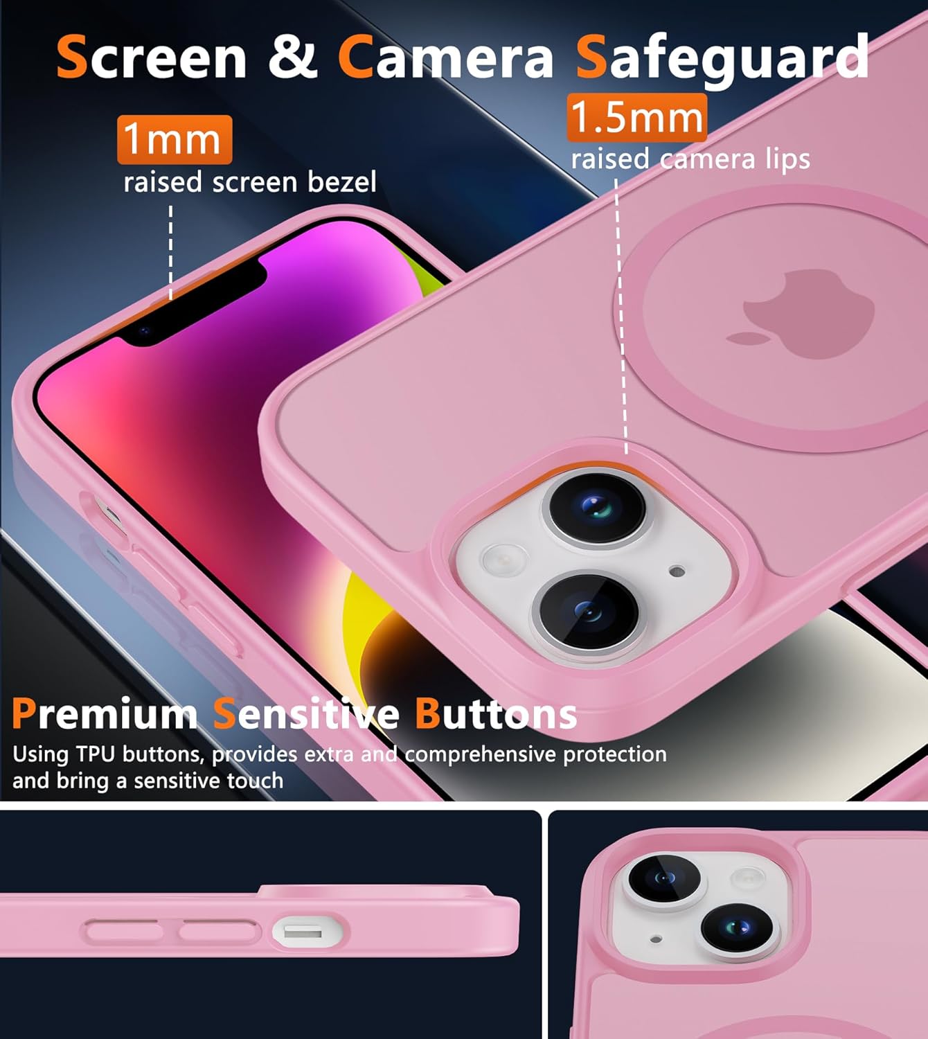 FNTCASE for iPhone 13 Phone Case: iPhone 14 Case Magnetic Translucent Matte Back Cover Metal Button Military Grade Protection Shockproof Shell Full Body Protective Slim Cell Phone Case - 6.1 inch-5