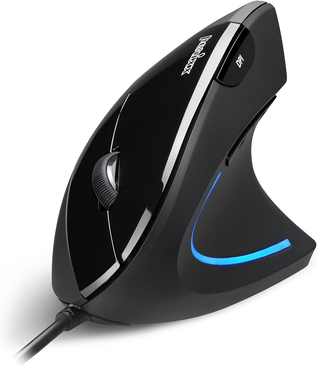 Perixx PERIMICE-513 Wired Ergonomic Vertical Mouse - 6 Buttons with 1000/1600 DPI - Right-Handed Design - Wired USB 5.9ft Cable - Black-0