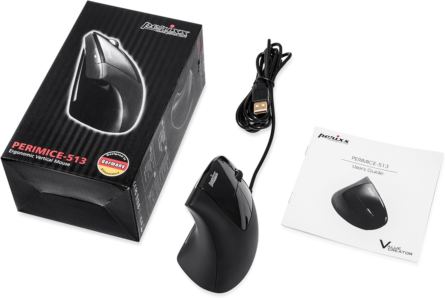 Perixx PERIMICE-513 Wired Ergonomic Vertical Mouse - 6 Buttons with 1000/1600 DPI - Right-Handed Design - Wired USB 5.9ft Cable - Black-4