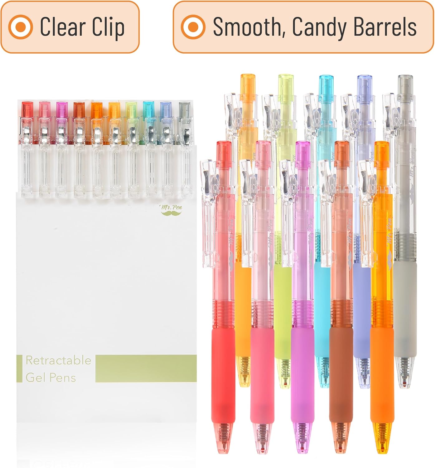 Mr. Pen- Retractable Gel Pens, 10 Pack, Candy Colors, Fast Dry, Gel Pens Fine Point 0.5mm, Retractable Pens, Cute Pens, Gel Ink Pens, Aesthetic Pens for Journaling, Colorful Pens, Fine Tip Pens-3