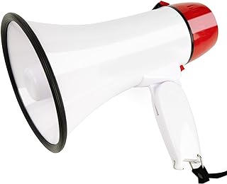 MyMealivos Portable Megaphone Bullhorn 20 Watt Power Megaphone Speaker Voice and Siren/Alarm Modes with Volume Control and Strap (White&Red)