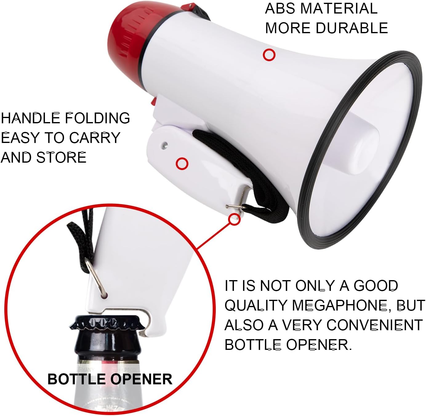 MyMealivos Portable Megaphone Bullhorn 20 Watt Power Megaphone Speaker Voice and Siren/Alarm Modes with Volume Control and Strap (White&Red)-2