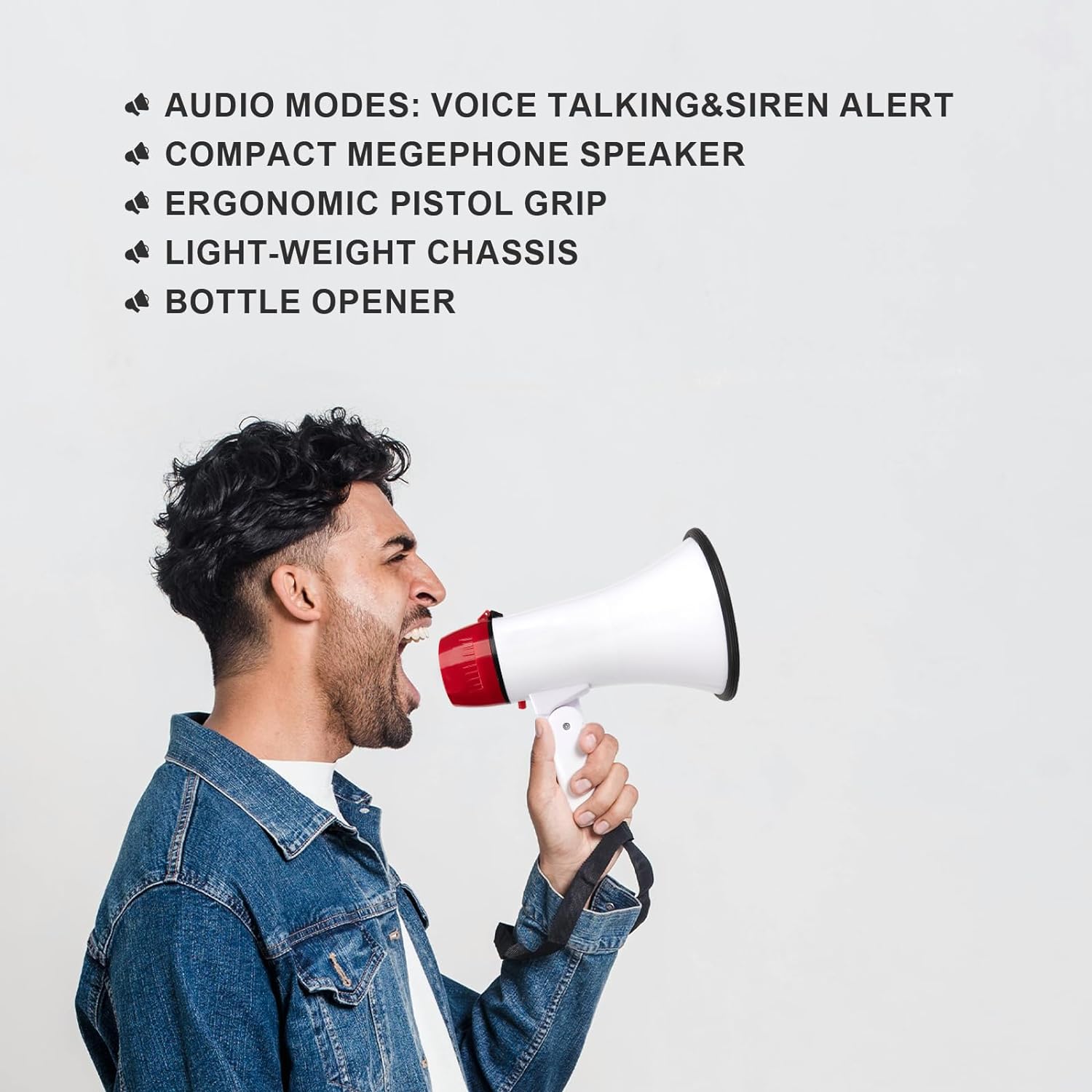 MyMealivos Portable Megaphone Bullhorn 20 Watt Power Megaphone Speaker Voice and Siren/Alarm Modes with Volume Control and Strap (White&Red)-5