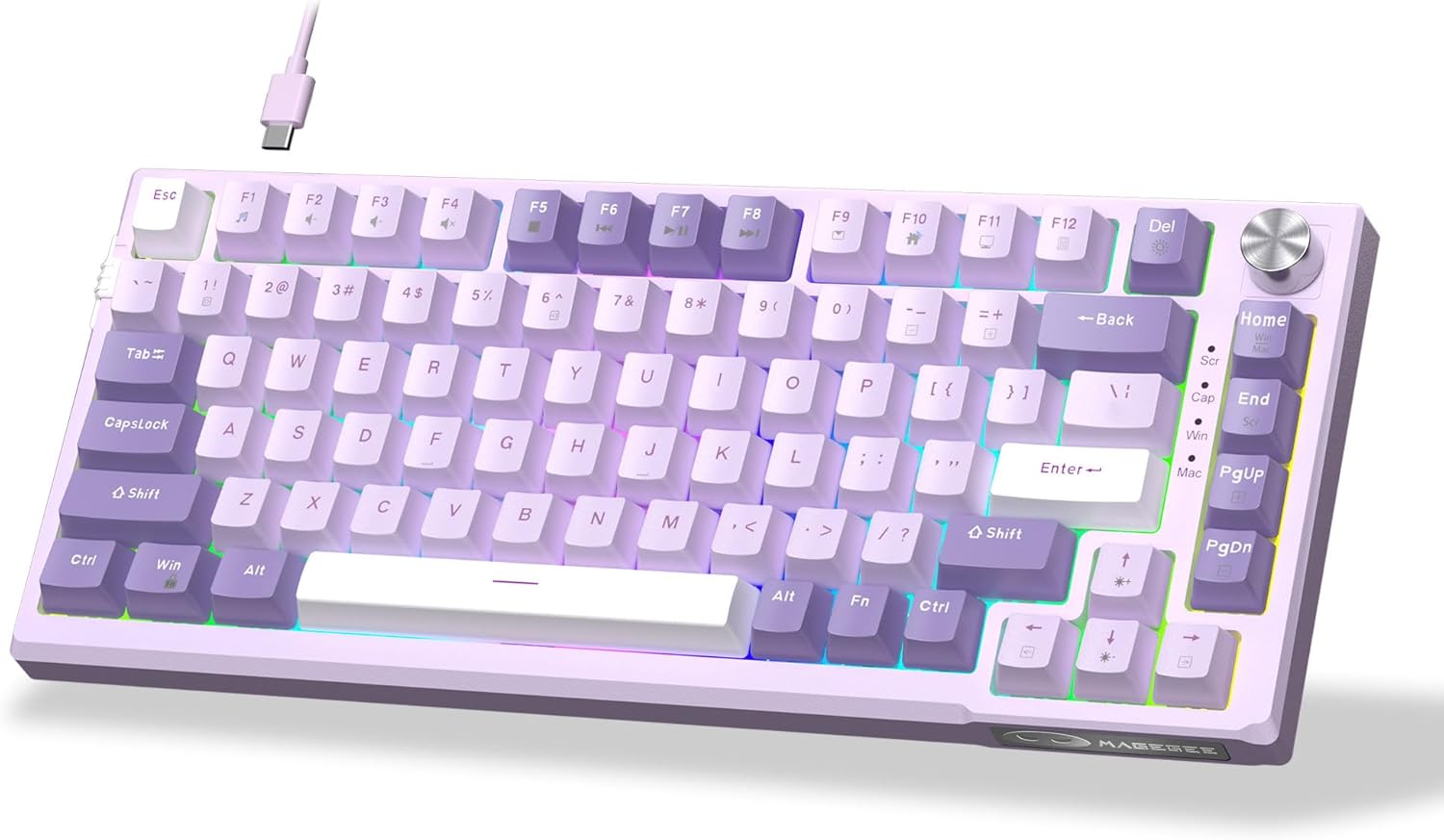 MageGee SKY81 75% Mechanical Gaming Keyboard, Gasket Hot Swappable Wired Custom Creamy Keyboard with 5-Layer Sound Dampening, Knob Control, RGB Backlit, NKRO for Win/Mac (Violet, Violet Switch)-6