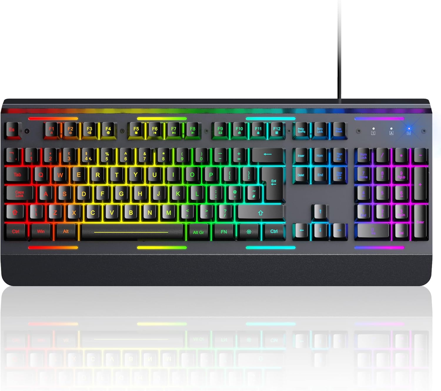 TECKNET RGB Gaming Keyboard, 105 Keys, All-Metal Panel, 15-Zone RGB Illumination, Silent Keyboard with Wrist Rest, 25 Anti-ghosting Keys, IP32 Water Resistance, USB Wired Keyboard for PC, Mac, Laptop-7