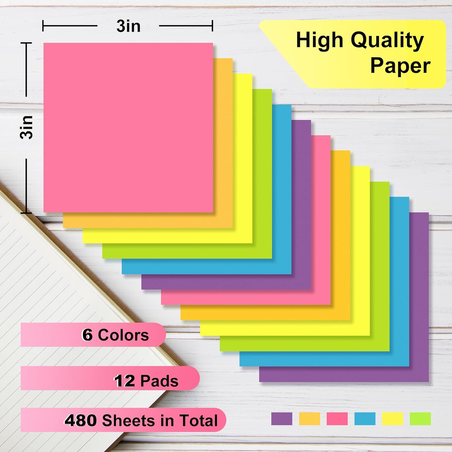 OHOME Sticky Notes - 12 Pads, 3”x3” - Colorful Self-Stick Post Notes Bulk - Office Desk Accessories | Teacher Classroom Must Haves,Aesthetic School Supplies for Home,Stocking Stuffers for Women Adult-1