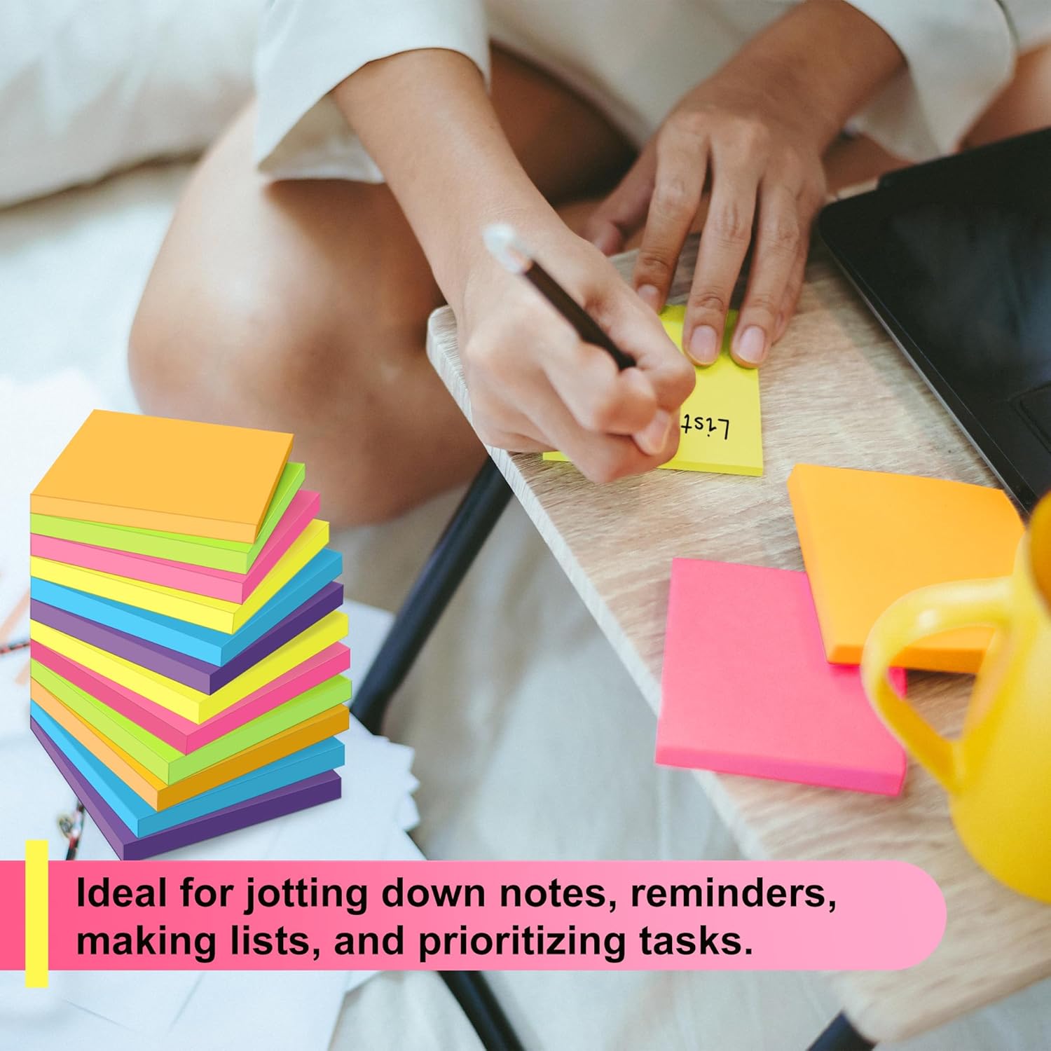 OHOME Sticky Notes - 12 Pads, 3”x3” - Colorful Self-Stick Post Notes Bulk - Office Desk Accessories | Teacher Classroom Must Haves,Aesthetic School Supplies for Home,Stocking Stuffers for Women Adult-2