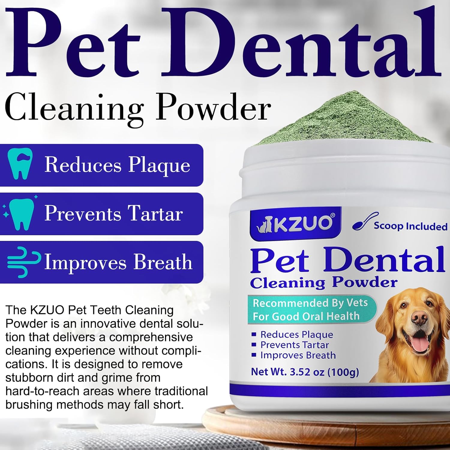 Dog Dental Powder - Dog Teeth Cleaning Powder - Dog Dental Care - Targets Tartar & Reduces Plaque & Bad Breath - Teeth Cleaning Made Easy Eliminate - Formulated for Small, Medium, Large Dogs-4