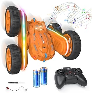 Wipkviey Remote Control Car, RC Cars Stunt Car with Universal Wheels, 40 Mins Playtime 4WD Double Sided 360° Rotating Remote Control with Music and Headlights, Remote Car Outdoor Toys…