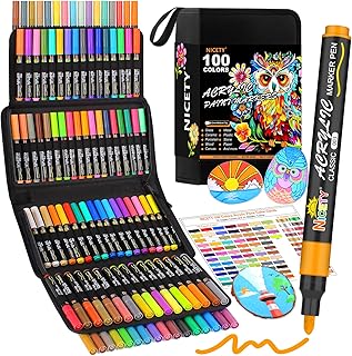 NICETY 100 Colors Acrylic Paint Pens Paint Markers, 3mm Medium Tip Paint Markers for Rock Painting, Canvas, Wood, Stone, Ceramic, Glass, Fabric, DIY Crafts & Art Supplies