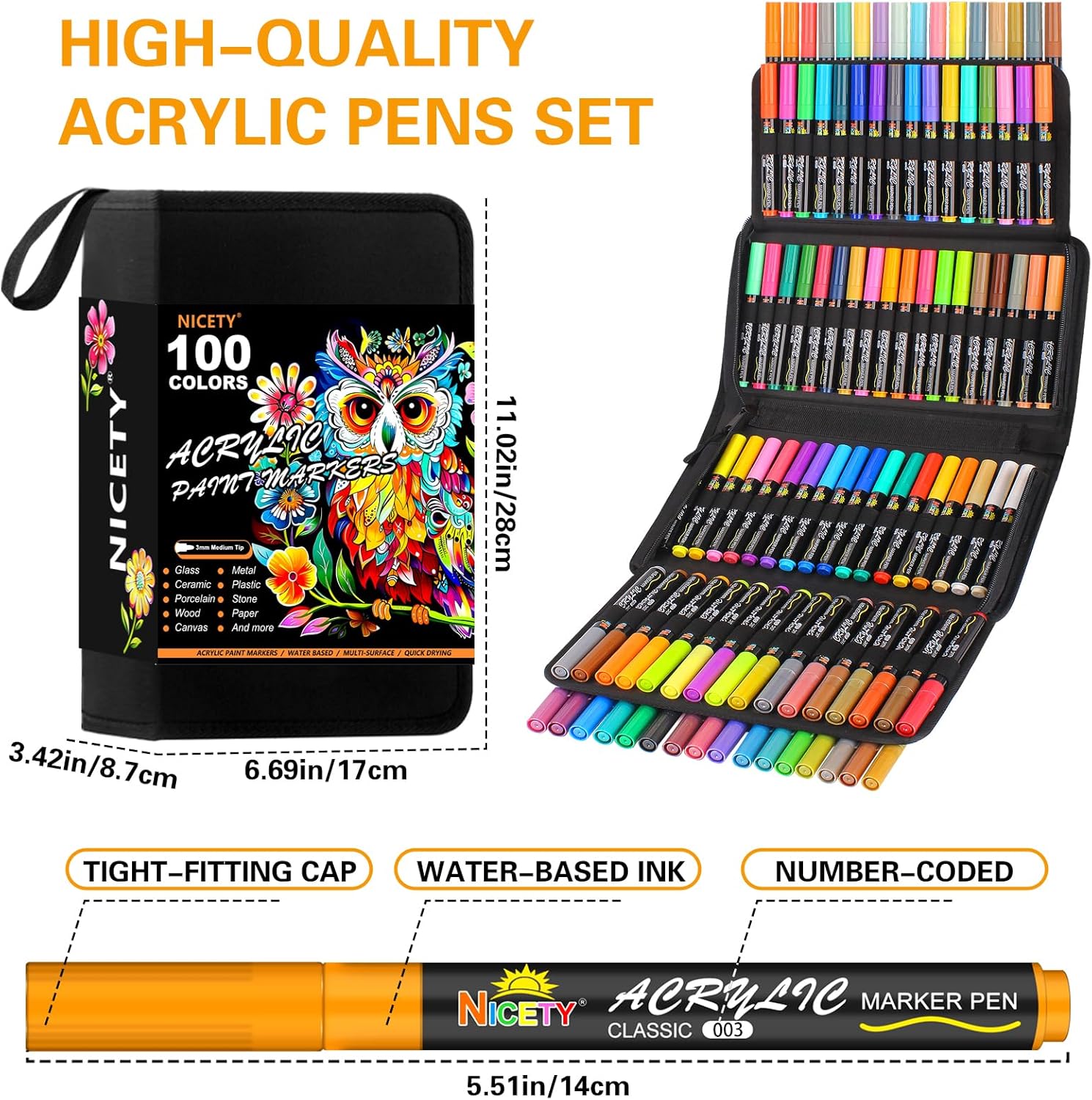 NICETY 100 Colors Acrylic Paint Pens Paint Markers, 3mm Medium Tip Paint Markers for Rock Painting, Canvas, Wood, Stone, Ceramic, Glass, Fabric, DIY Crafts & Art Supplies-7