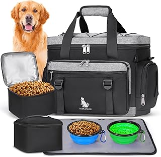 IGOLUMON Dog Travel Bag Large Pet Travel Bags Set for Supplies Weekend Dog Travel Kit Tote Organizer Multi-Pockets Dog Food Travel Bag with 2 Extra Large Food Containers, 2 Dog Bowls, 1 Feeding Mat