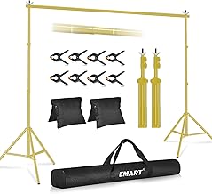 EMART Backdrop Stand 10x8.5ft(WxH) Photo Studio Adjustable Background Stand Support Kit with 2 Crossbars, 8 Backdrop Clamps, 2 Sandbags and Carrying Bag for Parties Events Decoration -Titanium Gold