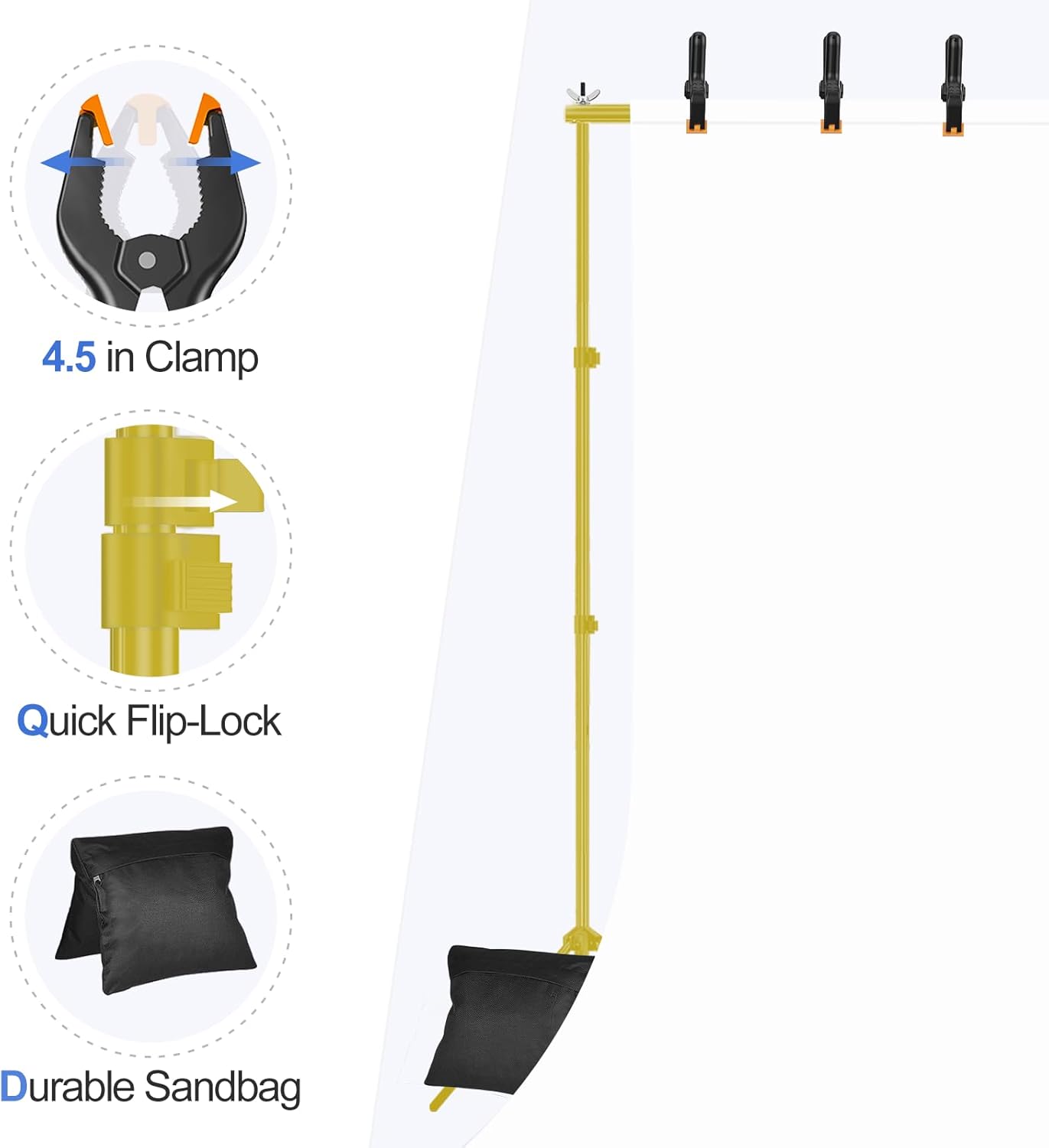 EMART Backdrop Stand 10x8.5ft(WxH) Photo Studio Adjustable Background Stand Support Kit with 2 Crossbars, 8 Backdrop Clamps, 2 Sandbags and Carrying Bag for Parties Events Decoration -Titanium Gold-3