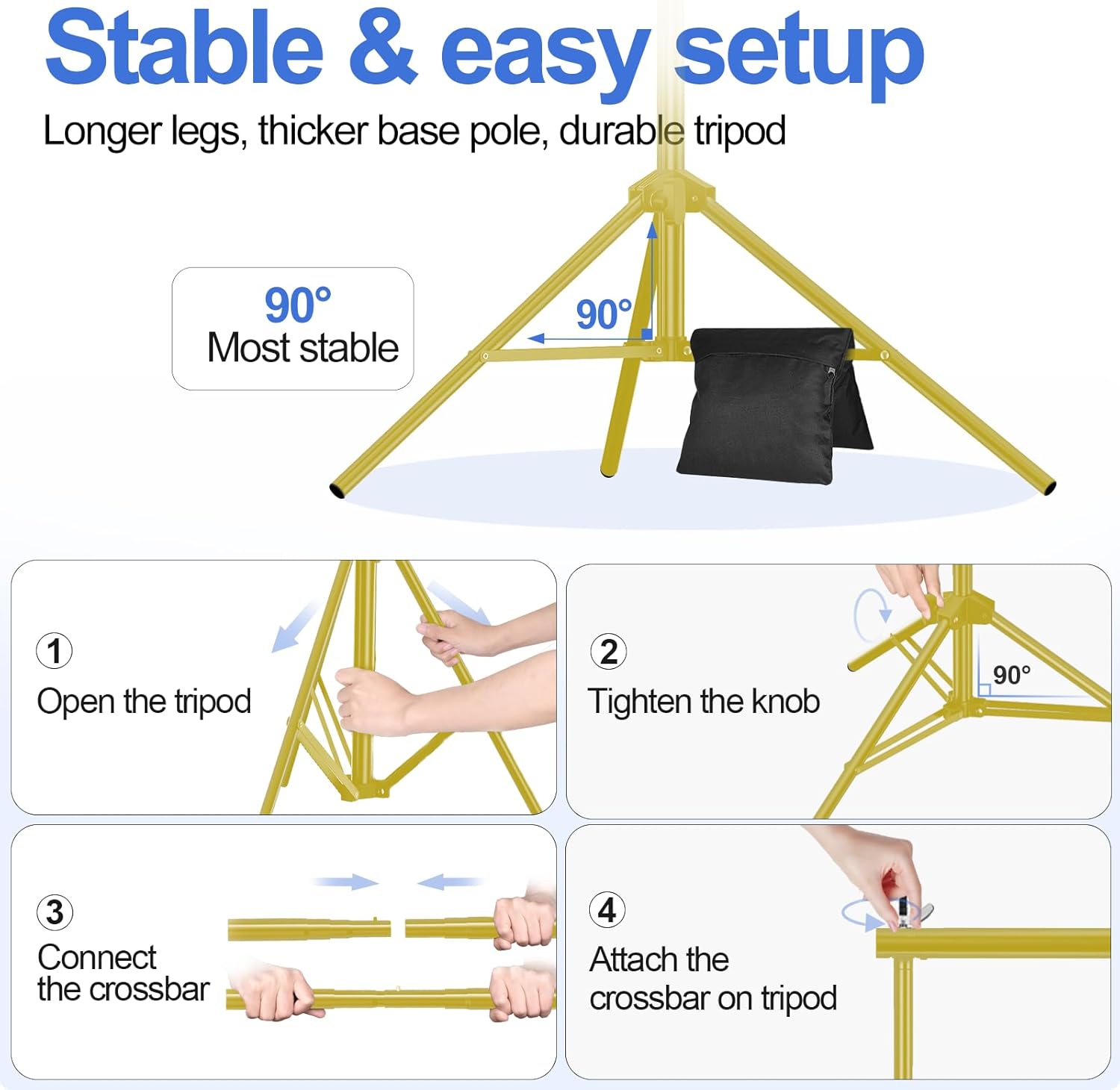 EMART Backdrop Stand 10x8.5ft(WxH) Photo Studio Adjustable Background Stand Support Kit with 2 Crossbars, 8 Backdrop Clamps, 2 Sandbags and Carrying Bag for Parties Events Decoration -Titanium Gold-4