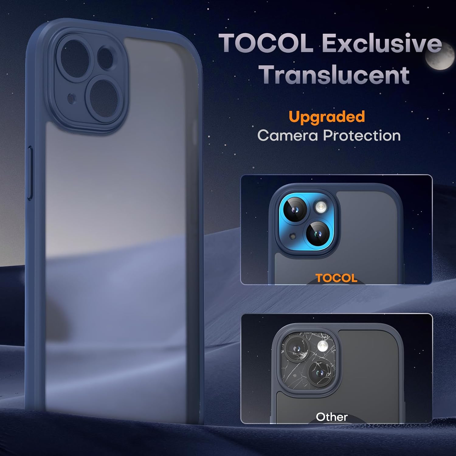 TOCOL Magnetic for iPhone 13 Case, Upgraded Full Camera Protection, Compatible with Magsafe, 15FT Drop Protection, Translucent Matte Back Bumper Phone Cover 6.1-Inch (Dark Blue)-4