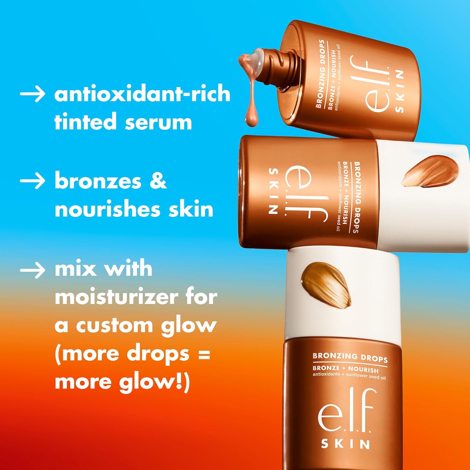 e.l.f. SKIN Bronzing Drops, Liquid Bronzer For Face & Skin, Creates A Sun-Kissed Glow, Infused With Vitamin E, Vegan & Cruelty-Free, Pure Gold-2