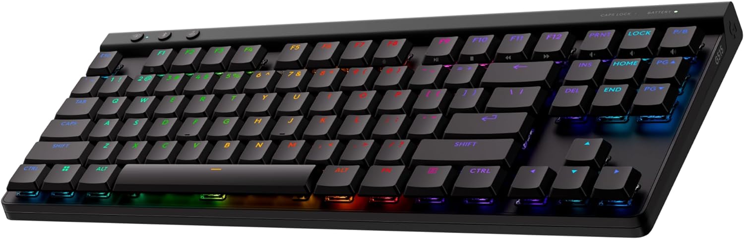 Logitech G515 Lightspeed TKL Low Profile Wireless Gaming Keyboard, LIGHTSYNC RGB, Thin Tenkeyless Design, Double-Shot PBT Keycaps, Linear (Red) Mechanical Switches - Black-0