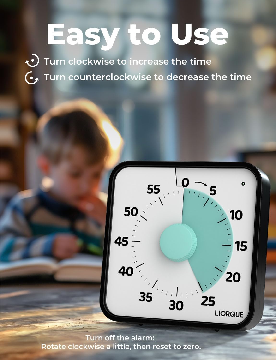 LIORQUE 60 Minute Visual Timer for Kids and Adults, Non-Ticking 7.5 Inch Large Visual Countdown Timers for Classroom Desk Countdown Clock with Magnetic Backing, Kids Pomodoro Timer Clock-1