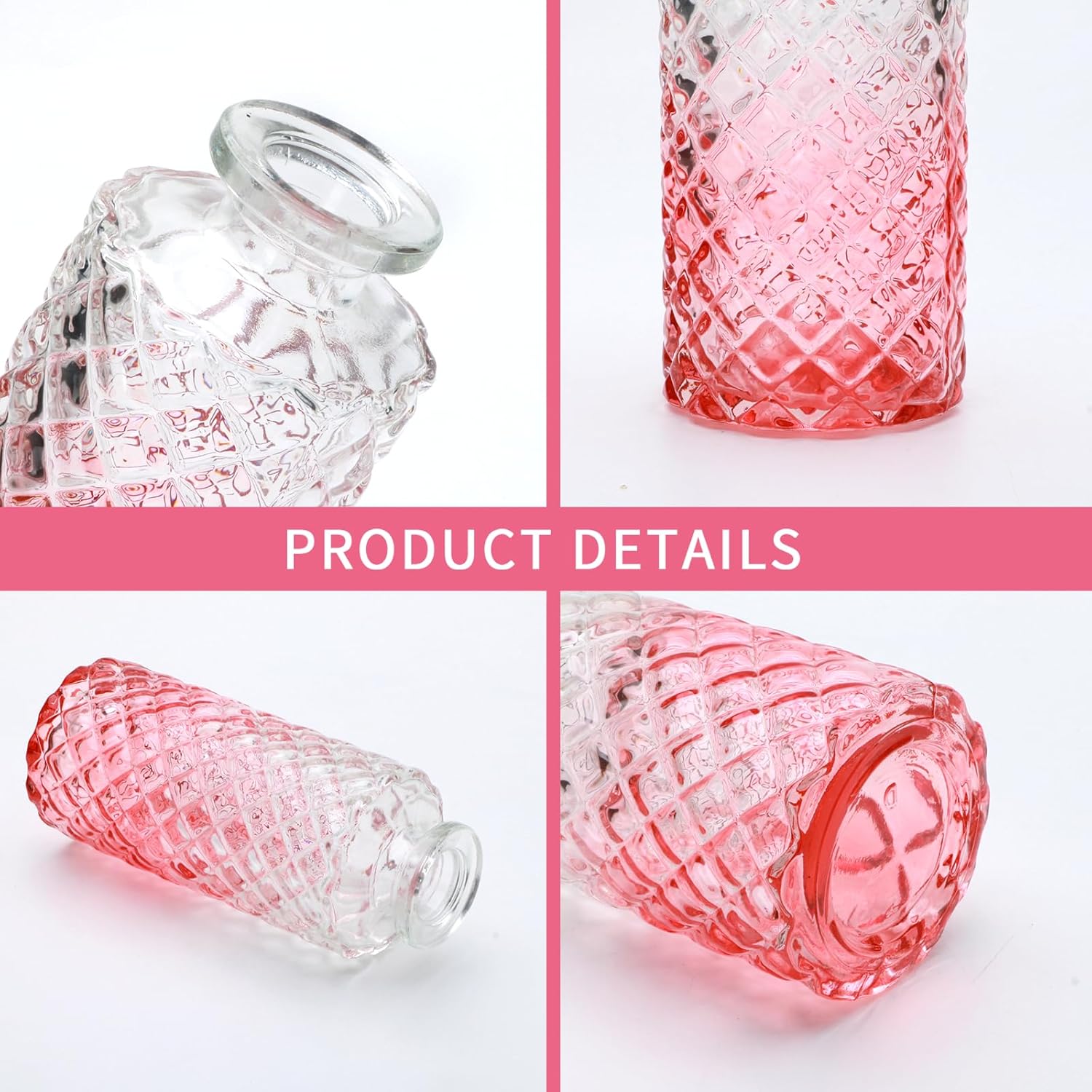 Brajttt Pink Flower Vase Set, Glass Bud Vase in Bulk Set of 8,Artistic and Cultural Flavor Mini Vases for Home Office Decor, Bedroom, Office, Living Room Decorations,Wedding-2