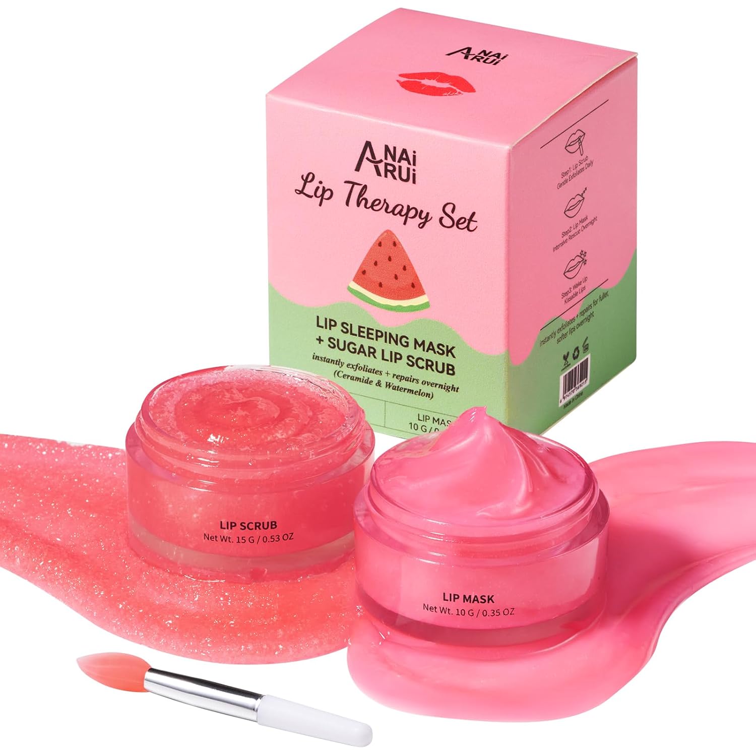 Lip Mask Set, Lip Scrub & Lip Butter, Overnight Lip Treatment Set Enriched With Skin Softening Ceramide & Watermelon and Hydrating Shea Butter, For A Softer & Smoother Pout-0