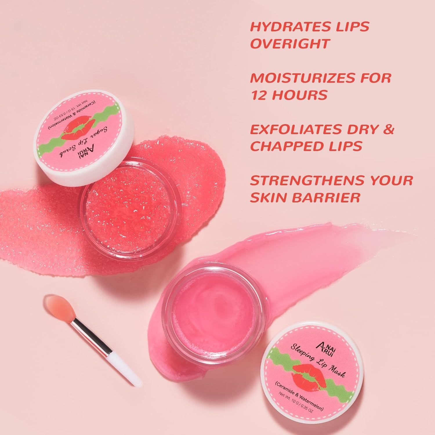 Lip Mask Set, Lip Scrub & Lip Butter, Overnight Lip Treatment Set Enriched With Skin Softening Ceramide & Watermelon and Hydrating Shea Butter, For A Softer & Smoother Pout-1