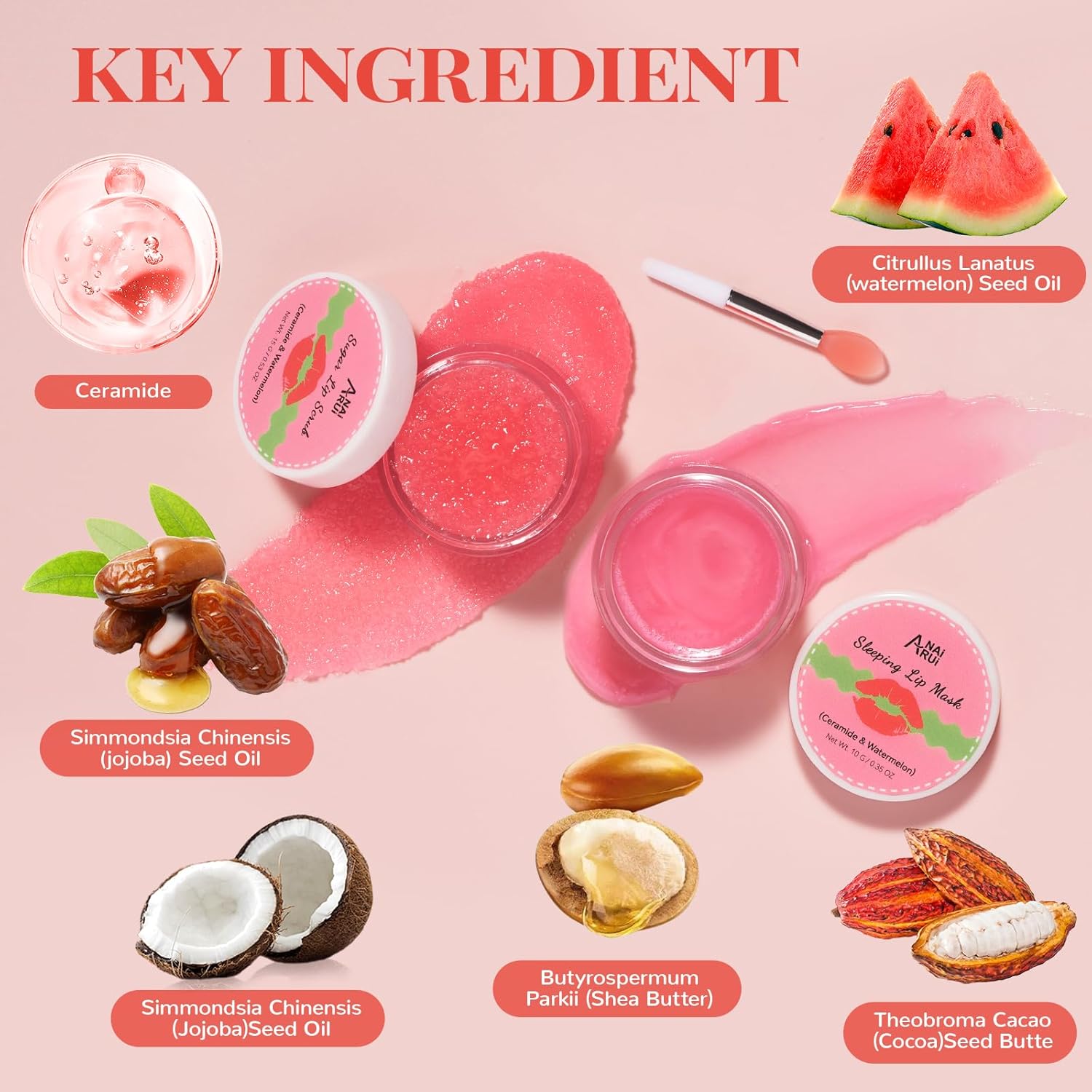 Lip Mask Set, Lip Scrub & Lip Butter, Overnight Lip Treatment Set Enriched With Skin Softening Ceramide & Watermelon and Hydrating Shea Butter, For A Softer & Smoother Pout-3