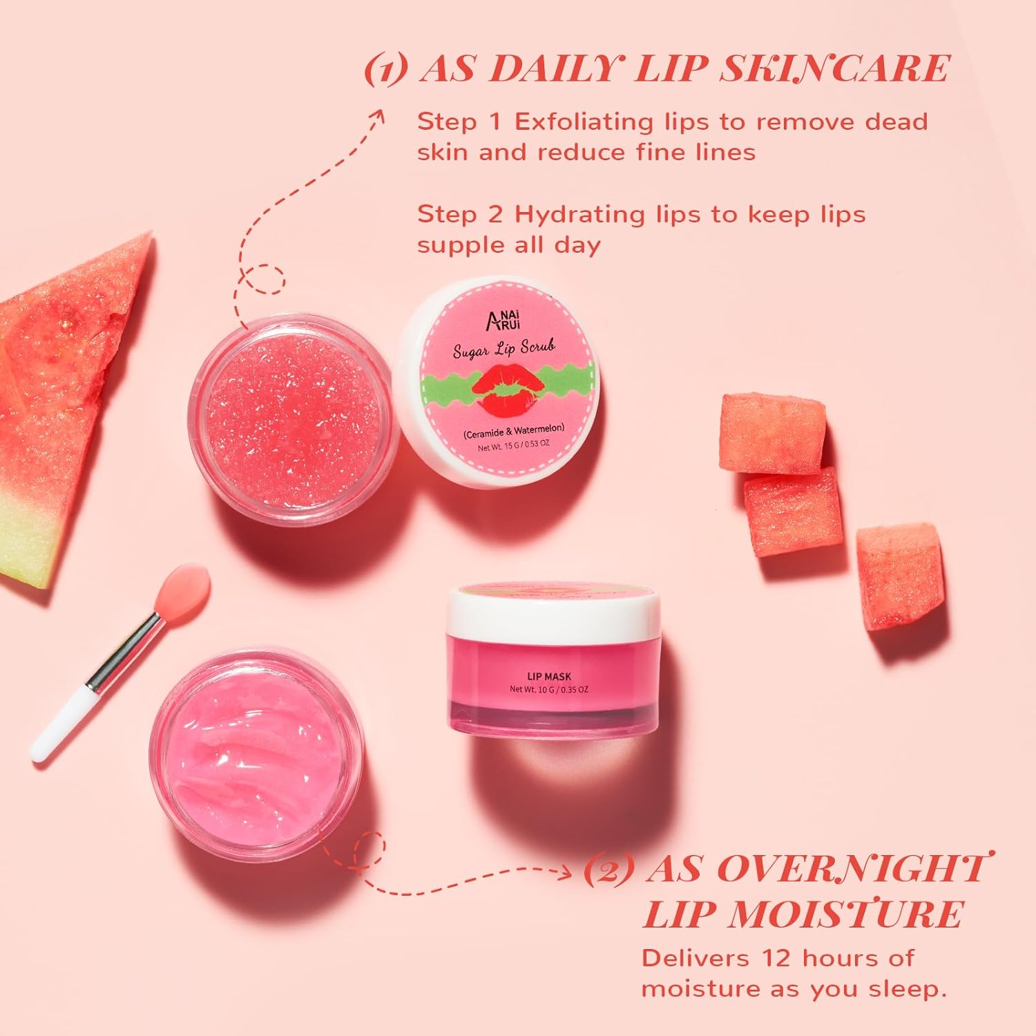 Lip Mask Set, Lip Scrub & Lip Butter, Overnight Lip Treatment Set Enriched With Skin Softening Ceramide & Watermelon and Hydrating Shea Butter, For A Softer & Smoother Pout-6