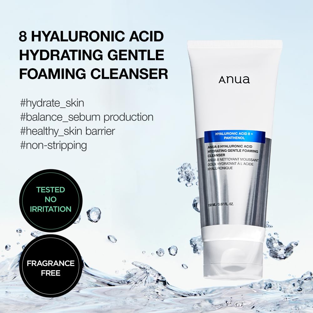 ANUA Hydrating Gentle Foaming Cleanser, Hyaluronic Acid, Glycerin, Zinc, Panthenol, Korean Face Wash for Dry Skin, for Double Cleansing, Korean Skincare (150ml/5.07fl oz.)-1