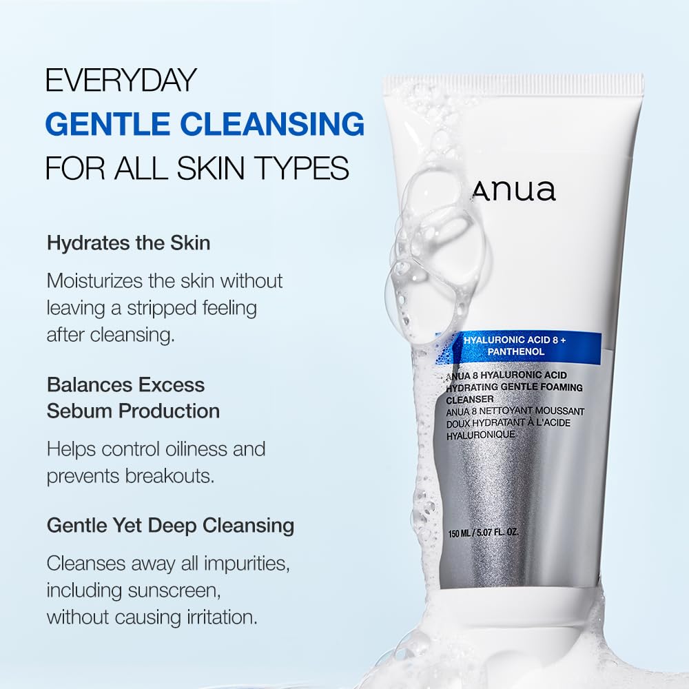 ANUA Hydrating Gentle Foaming Cleanser, Hyaluronic Acid, Glycerin, Zinc, Panthenol, Korean Face Wash for Dry Skin, for Double Cleansing, Korean Skincare (150ml/5.07fl oz.)-3