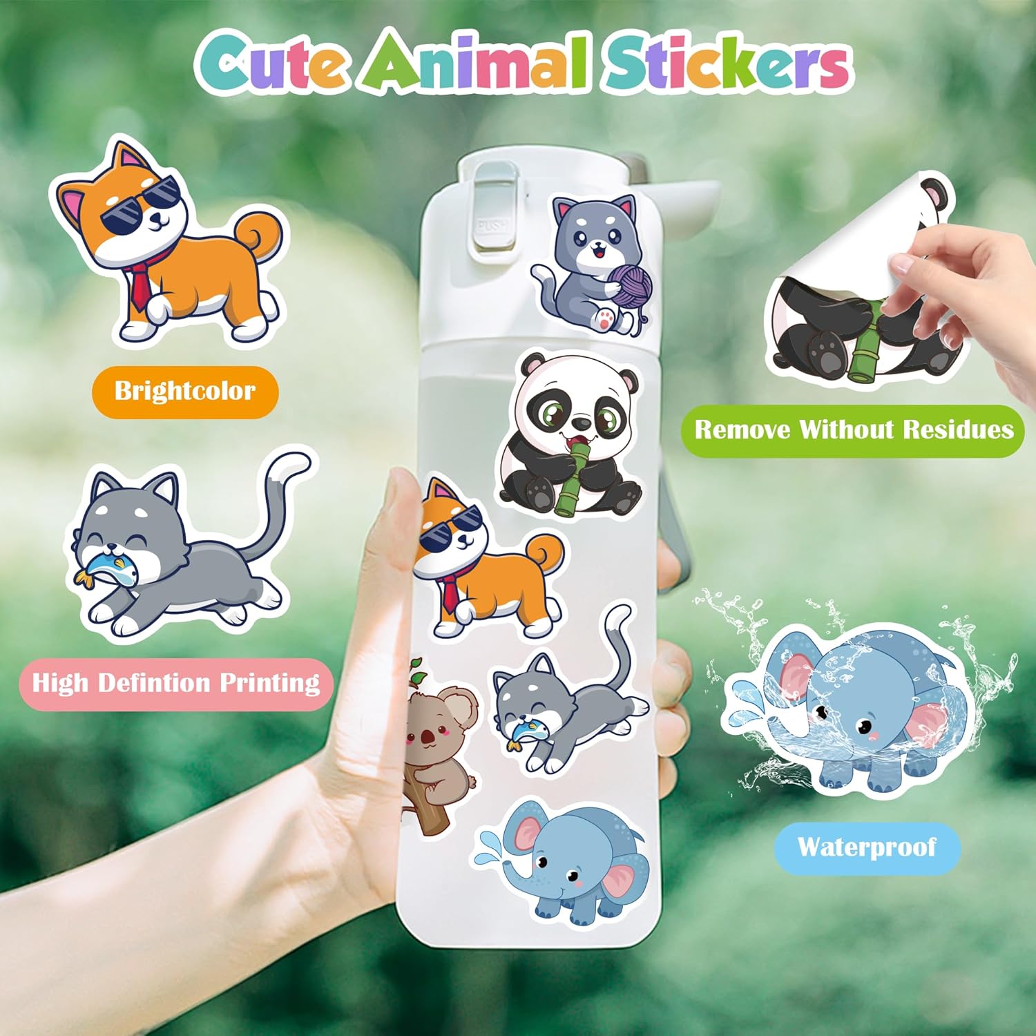 OHOME Stocking Stuffers for Kids - Water Bottle Stickers for Kids,Cute Animal Aesthetic Sticker Pack - Party Favors for Kids 4-8 | 3-12 Boy Girl Birthday Gift,Arts Crafts Preppy Stuff for 8-12,100 PCS-2