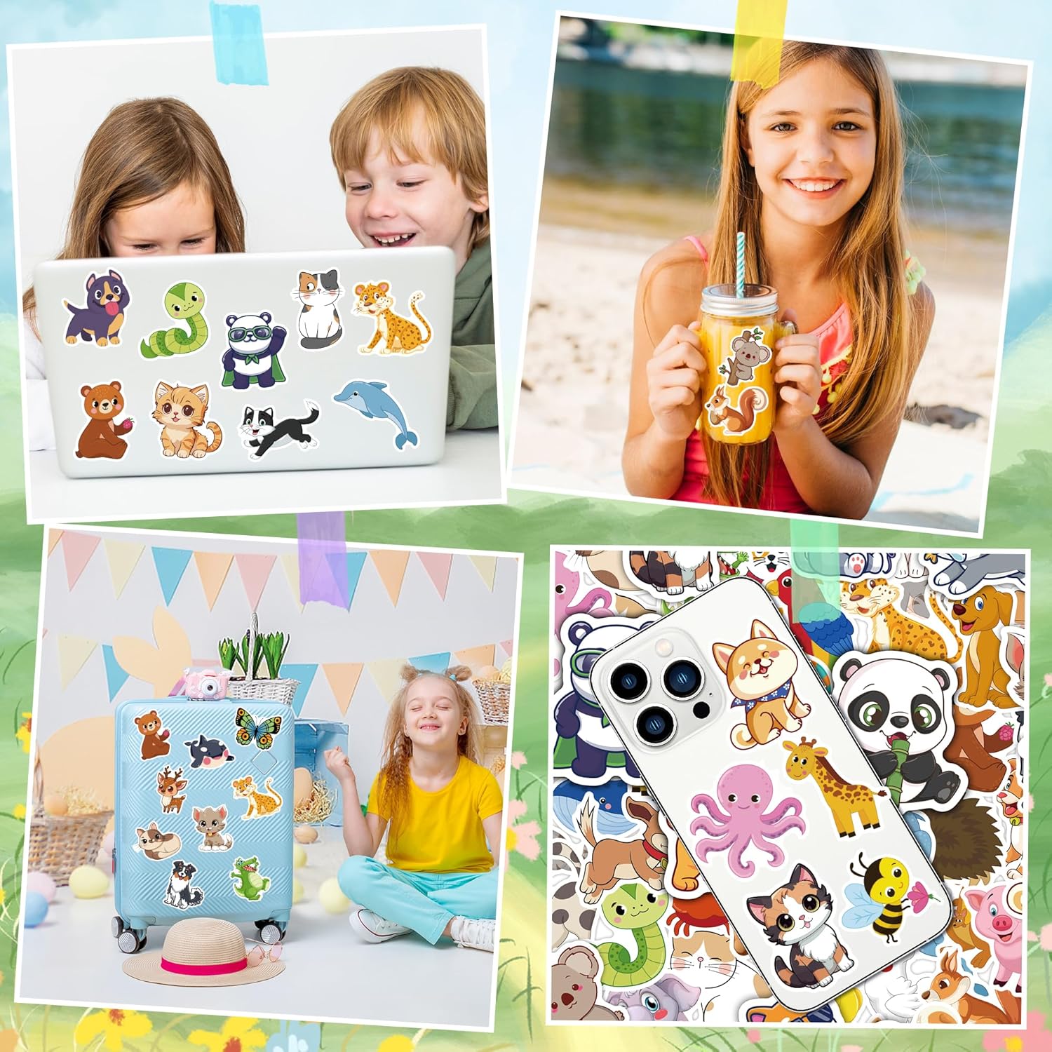 OHOME Stocking Stuffers for Kids - Water Bottle Stickers for Kids,Cute Animal Aesthetic Sticker Pack - Party Favors for Kids 4-8 | 3-12 Boy Girl Birthday Gift,Arts Crafts Preppy Stuff for 8-12,100 PCS-4