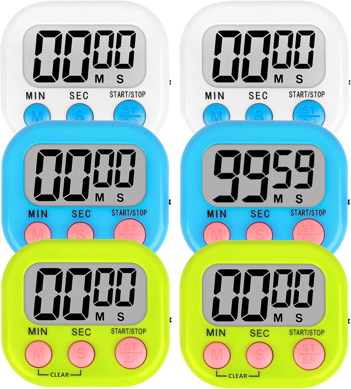 ZILLEN 6 Pack Kitchen Timers for Cooking Digital Classroom Timers for Teachers Kids White Blue Green-0