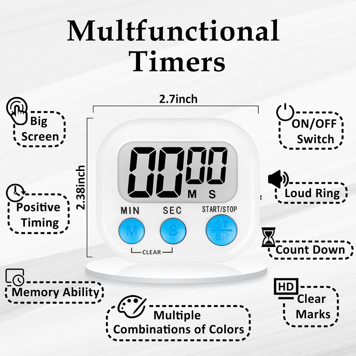 ZILLEN 6 Pack Kitchen Timers for Cooking Digital Classroom Timers for Teachers Kids White Blue Green-1