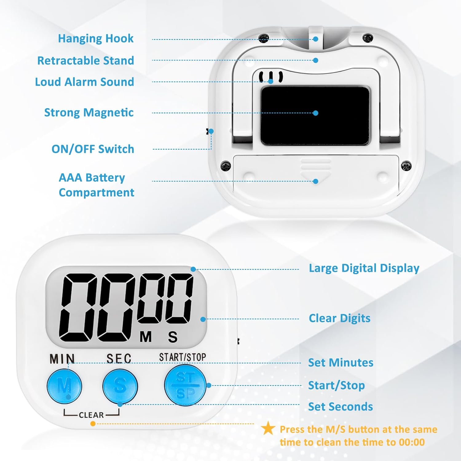 ZILLEN 6 Pack Kitchen Timers for Cooking Digital Classroom Timers for Teachers Kids White Blue Green-3