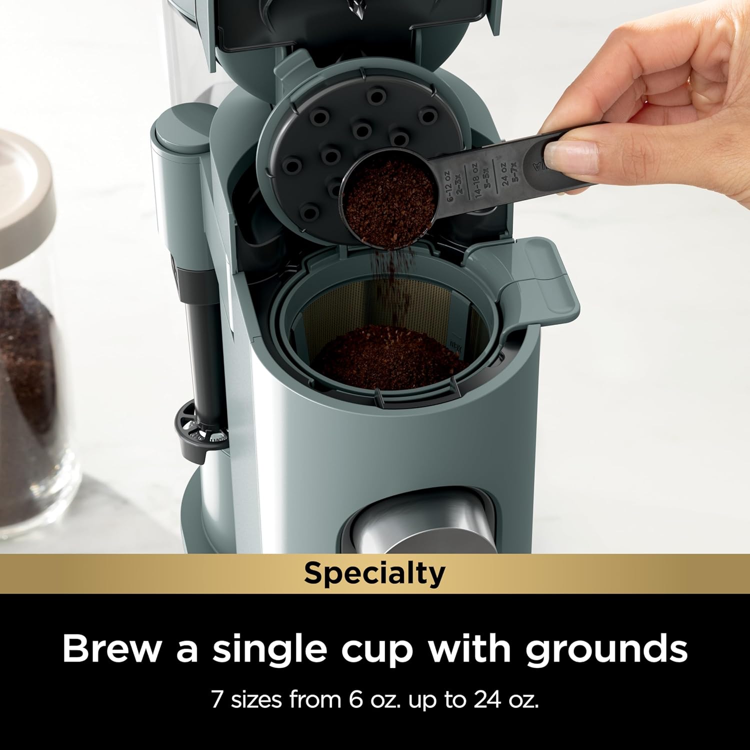 Ninja Pods & Grounds Specialty Single-Serve Coffee Maker, K-Cup Pod Compatible, Built-In Milk Frother, 6-oz. Cup to 24-oz. Travel Mug Sizes, Iced Coffee Maker, 1550 watts, Sage Green, PB051SG-1