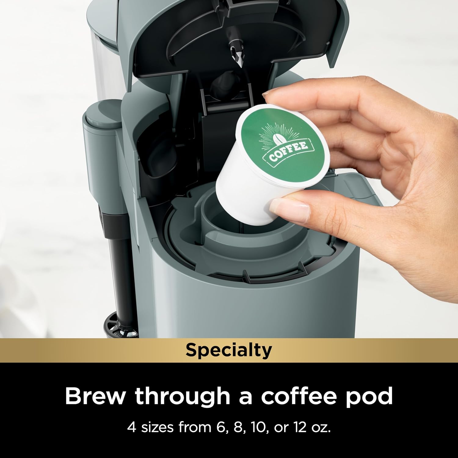 Ninja Pods & Grounds Specialty Single-Serve Coffee Maker, K-Cup Pod Compatible, Built-In Milk Frother, 6-oz. Cup to 24-oz. Travel Mug Sizes, Iced Coffee Maker, 1550 watts, Sage Green, PB051SG-2