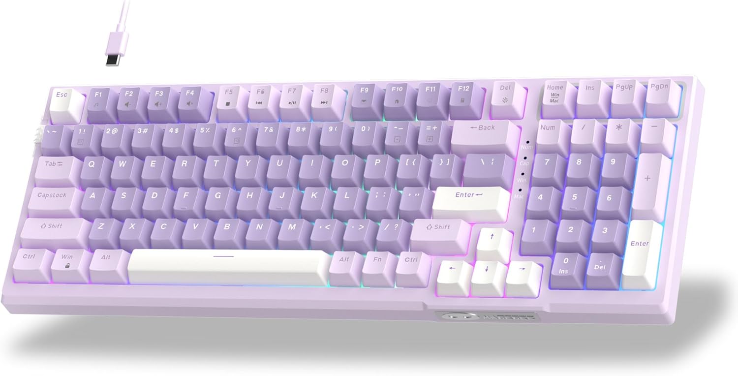 MageGee SKY98 Mechanical Gaming Keyboard, 96% Gasket Hot Swappable Wired Custom Creamy Keyboard with 5-Layer Sound Dampening, RGB Backlit, NKRO for Win/Mac (Violet, Violet Switch)-6