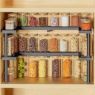 Spice Rack Organizer for Cabinet, 2 Tiers Expandable & Stackable Metal Seasoning Organizer, Premium Spice Organization for Cabinet In Home Organization