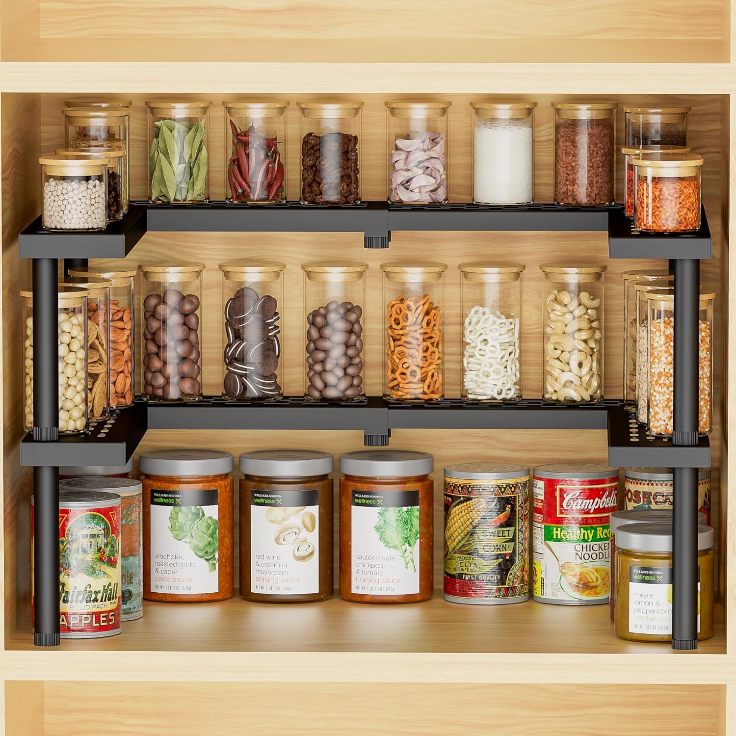 Spice Rack Organizer for Cabinet, 2 Tiers Expandable & Stackable Metal Seasoning Organizer, Premium Spice Organization for Cabinet In Home Organization-6