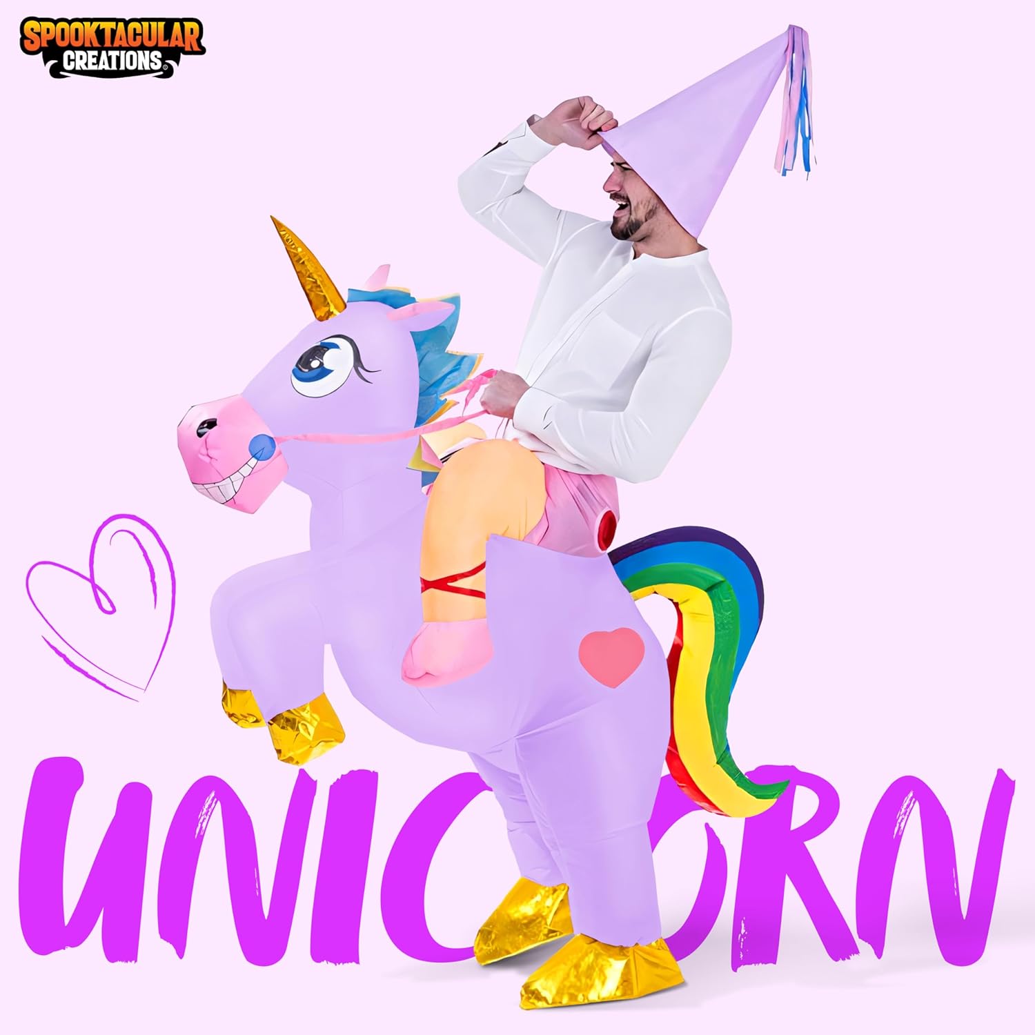 Spooktacular Creations Inflatable Costume, Riding a Unicorn Air Blow-up Deluxe Halloween Costume Adult-1