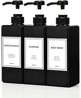 Modern Shampoo and Conditioner Dispenser (21 oz, Pack of 3) Refillable Pump Bottle Set Empty Shower Plastic Bottles with Pump for Bathroom Body Wash Soap and Shower