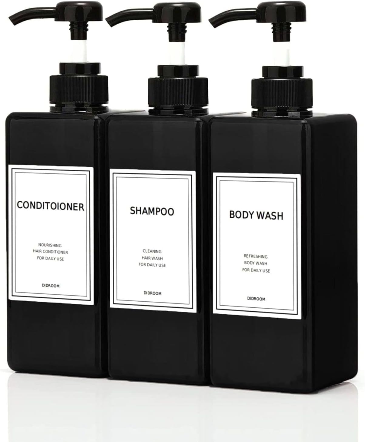 Modern Shampoo and Conditioner Dispenser (21 oz, Pack of 3) Refillable Pump Bottle Set Empty Shower Plastic Bottles with Pump for Bathroom Body Wash Soap and Shower-0