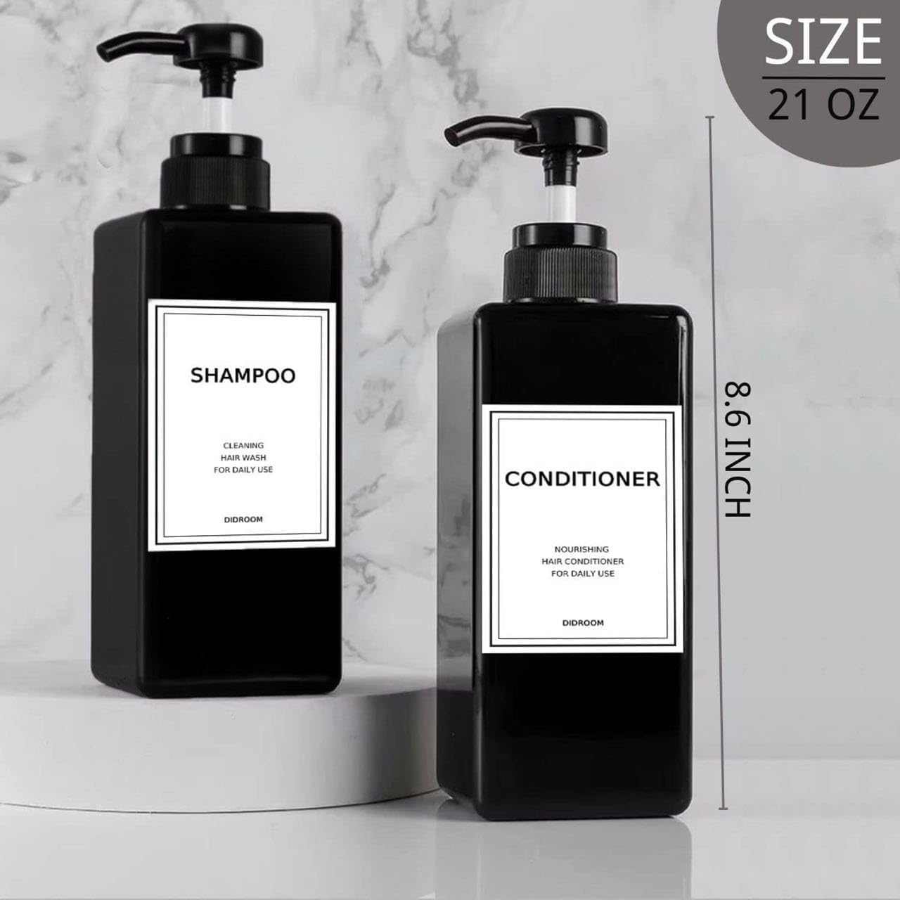 Modern Shampoo and Conditioner Dispenser (21 oz, Pack of 3) Refillable Pump Bottle Set Empty Shower Plastic Bottles with Pump for Bathroom Body Wash Soap and Shower-1