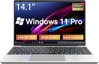 2024 14.1 Inch Laptop Computer, 8GB LPDDR4 RAM 256GB SSD Windows 11 Pro Notebook, Celeron N4020C Processor, FHD 1920 x 1080 Display, USB 3.0, Type-C, Mini-HDMI, 2.4/5G WiFi, 7.6V/5000mAh