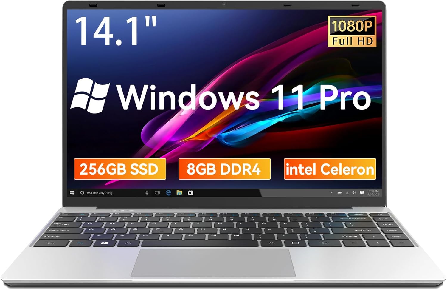 2024 14.1 Inch Laptop Computer, 8GB LPDDR4 RAM 256GB SSD Windows 11 Pro Notebook, Celeron N4020C Processor, FHD 1920 x 1080 Display, USB 3.0, Type-C, Mini-HDMI, 2.4/5G WiFi, 7.6V/5000mAh-0