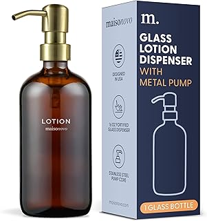 MaisoNovo Glass Lotion Dispenser with Pump | 16.9 fl oz Amber Glass Gold Pump x 1