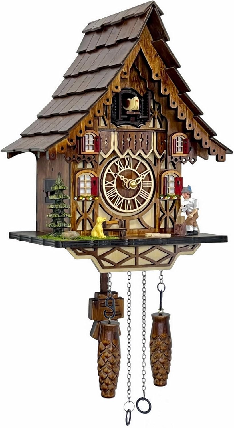 Cuckoo Clock for Wall Art: 12 Melodies, Volume Control, Night Mode, Germany Style Black Forest Retro Traditional Handmade Wooden House Home Decor, Gifts for Family (8.75 X 23inch)-0