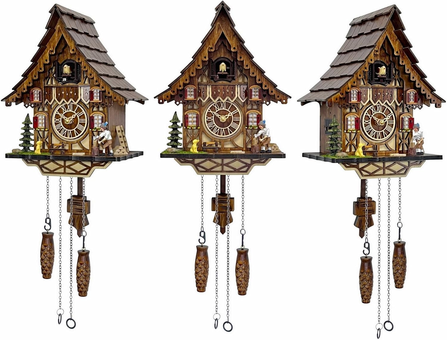 Cuckoo Clock for Wall Art: 12 Melodies, Volume Control, Night Mode, Germany Style Black Forest Retro Traditional Handmade Wooden House Home Decor, Gifts for Family (8.75 X 23inch)-1