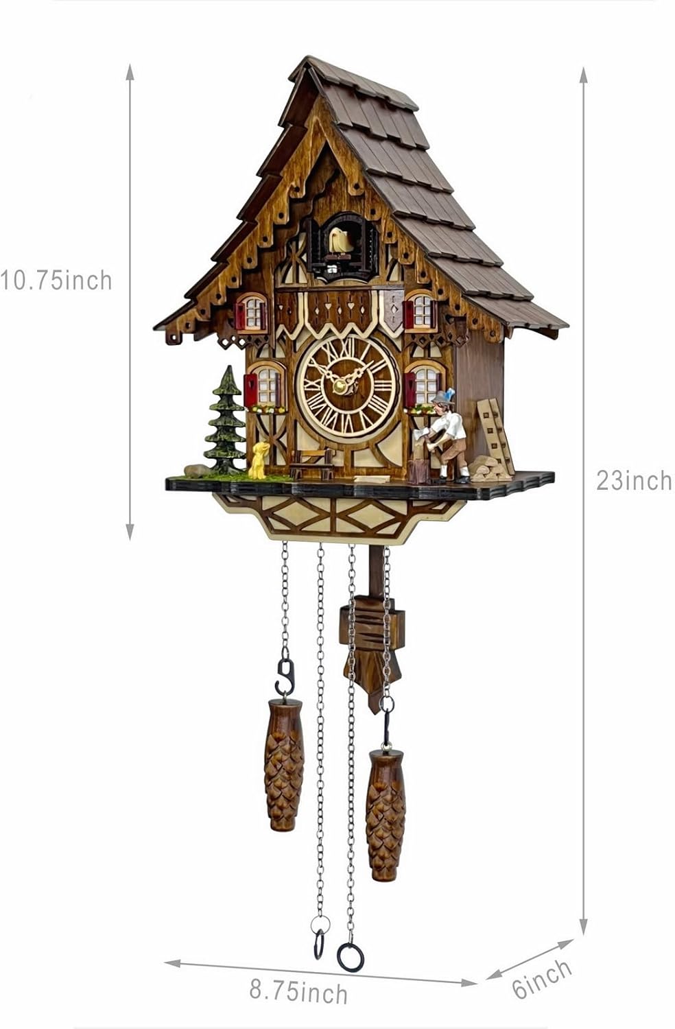 Cuckoo Clock for Wall Art: 12 Melodies, Volume Control, Night Mode, Germany Style Black Forest Retro Traditional Handmade Wooden House Home Decor, Gifts for Family (8.75 X 23inch)-2